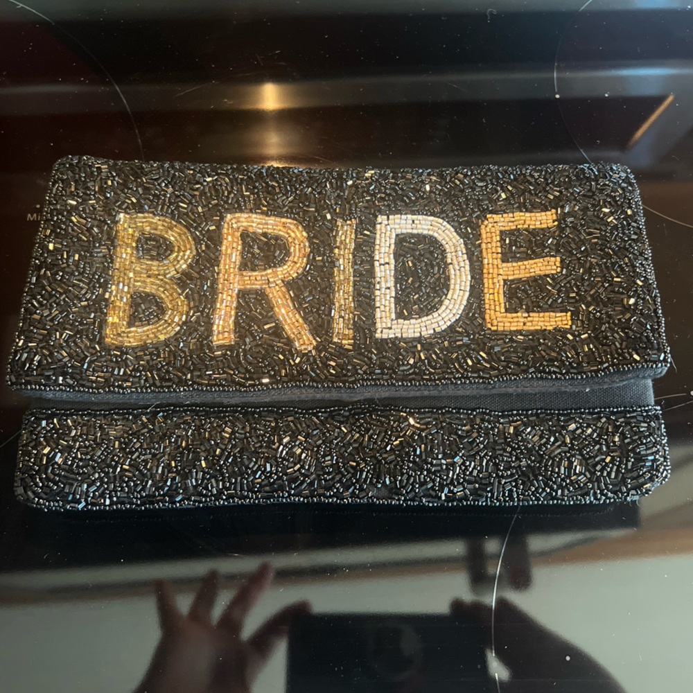 Black Beaded Bride Clutch